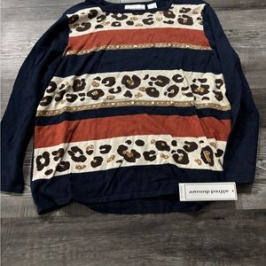 Alfred Dunner Long Sleeve with Navy and Gold Stripes